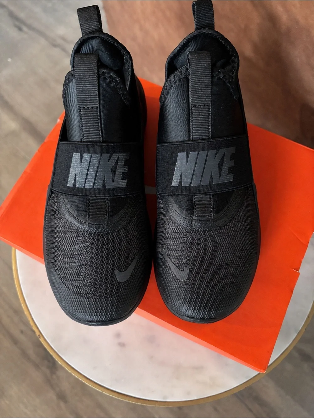 Nike Kids Black Slip-On Sneakers with Elastic Strap